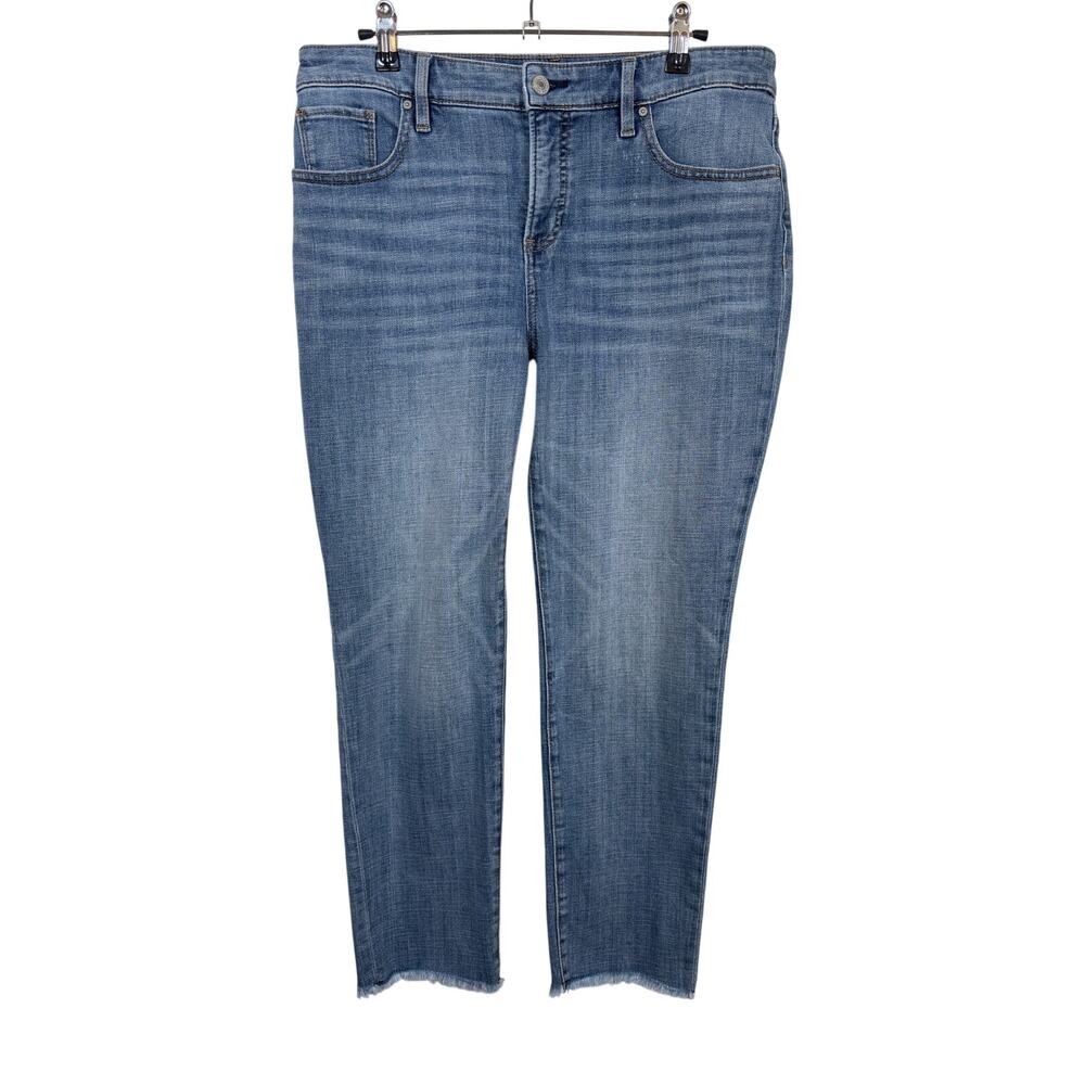 Chico's Girlfriend Jeans Womens US 8R (1R) Blue Slim Leg Ankle Raw Hem Stretch
